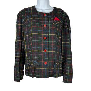 Good Times Women's Vintage Tartan Skirt Suit Set with Jacket Size 14P Petite